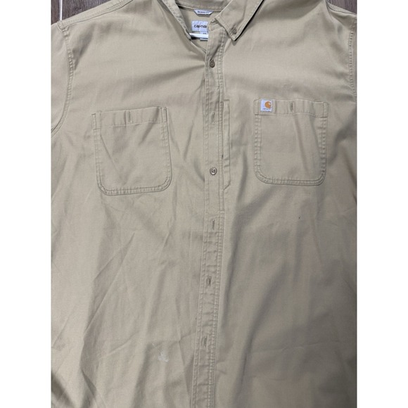 Carhartt Relaxed Fit Button Up Work Shirt Mens 4XL Tan Short Sleeve Pocket - Picture 3 of 5